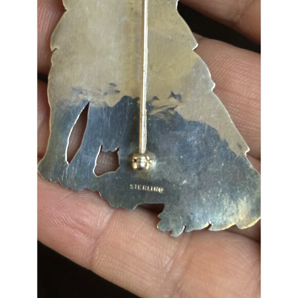 Vintage Large Golden Retriever Brooch Pin Sterling Silver Etched Design 2.5"x2" - Picture 8 of 10